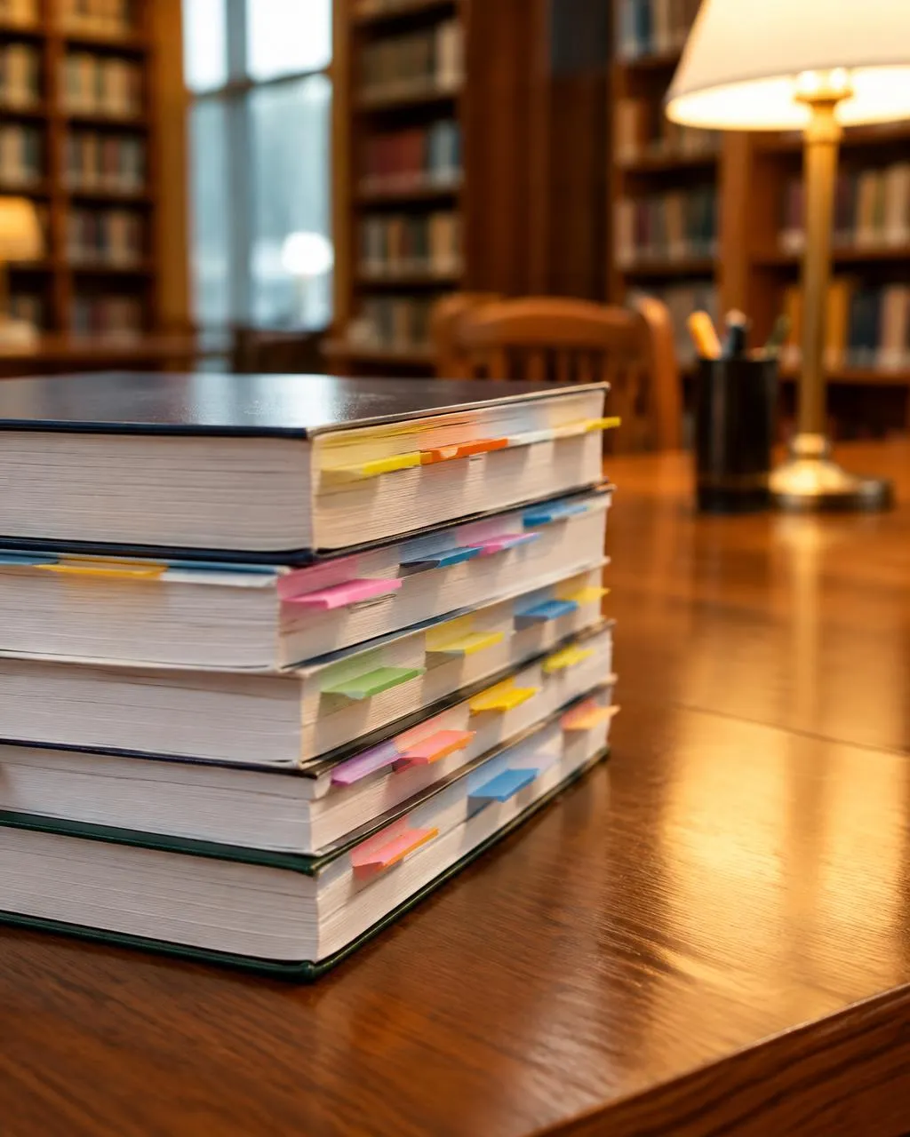 Stack of tabbed study books